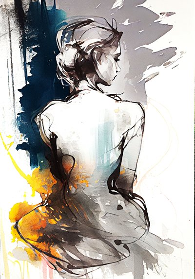 座る女性の絵、シルエットの静寂、キャンバスアートプリント 作： F. Abderrahim