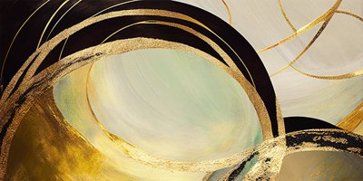 黄金の効果を持つ抽象的な円、抽象的な水平のキャンバスプリント、ウォールアート 作： F. Abderrahim