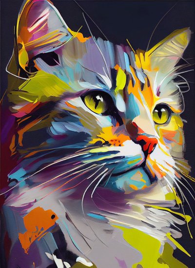 抽象的なかわいい猫、油絵のブラシストローク、壁の芸術の版画 作： F. Abderrahim