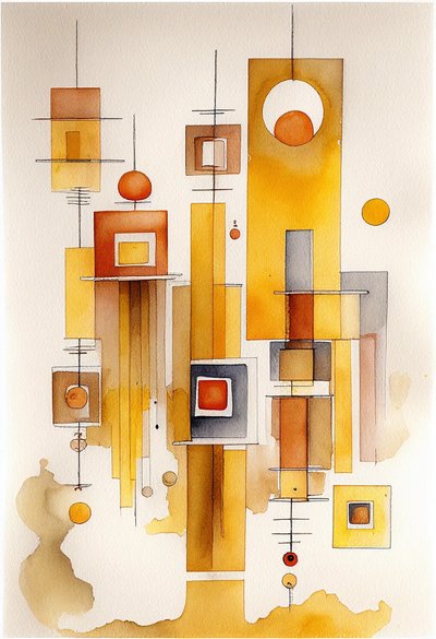 抽象水彩画、幾何学的抽象画 作： F. Abderrahim