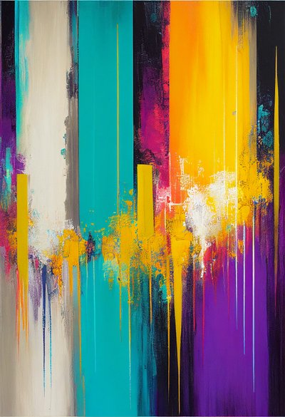 抽象的な構図、鮮やかで暖かみのある色彩、ウォールアート｜キャンバスプリント 作： F. Abderrahim