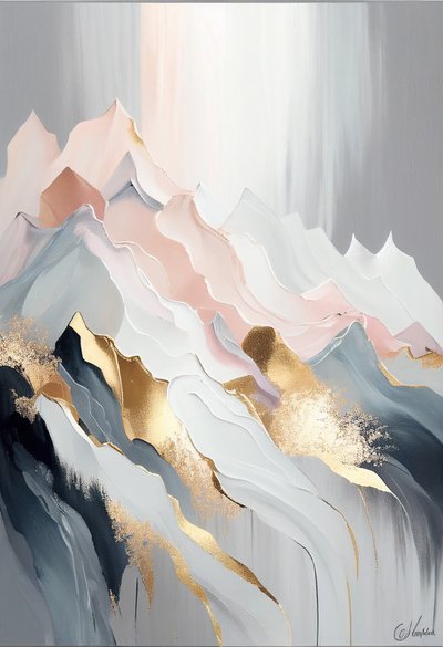 Olga Suvorovaにインスパイアされた抽象的な黄金の山々の絵画、アートプリント 作： F. Abderrahim