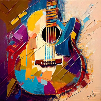 抽象的な音楽アート、エレキギターの絵（フルカラー）、キャンバスプリント 作： F. Abderrahim