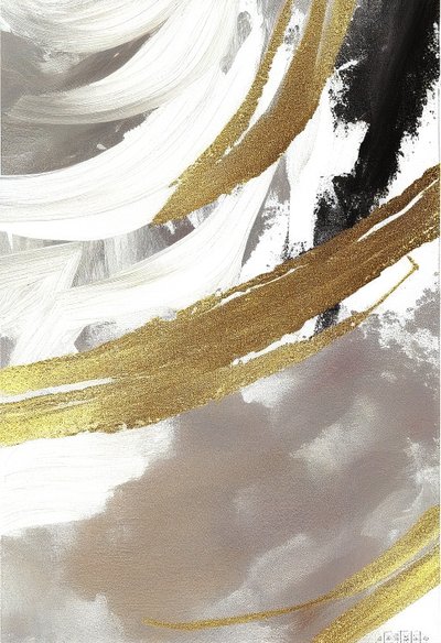 抽象画、黒とグレーと金色の効果、キャンバスプリント 作： F. Abderrahim