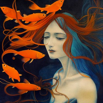 抽象画 ブラシストローク, 美少女, 海の人魚, アートプリント 作： F. Abderrahim