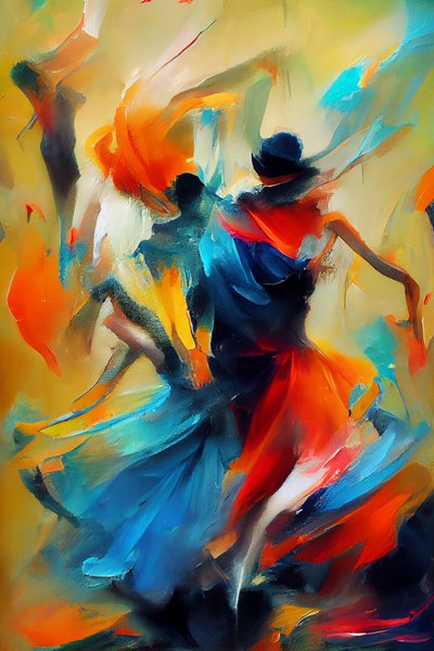 踊る女性の抽象画のシルエット、印刷できるデジタルアート 作： F. Abderrahim
