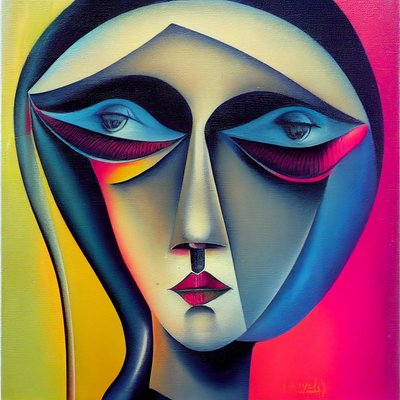 抽象的なシュールレアリスムグラフィティ、女性の顔、ウォールアートプリントオンデマンド 作： F. Abderrahim