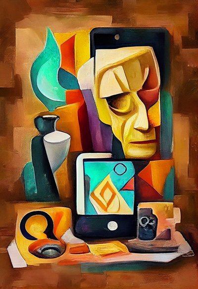 抽象的なシュールレアリスムの絵画、ピカソに触発されたアート、印刷可能なウォールアート 作： F. Abderrahim