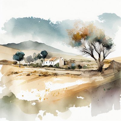 抽象的な水彩画の風景画, 壁掛けフレーム｜キャンバスプリント 作： F. Abderrahim