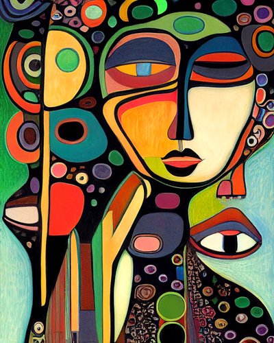 抽象的な女性の顔の絵、比喩的なアート、壁 オンデマンドでアートプリント 作： F. Abderrahim