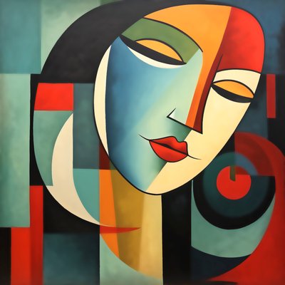 抽象的な女性の顔の色、閉じた目、オンデマンドで壁アートプリント 作： F. Abderrahim