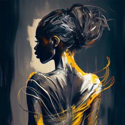 後ろから見たアフリカの女性 抽象画 油絵 壁掛け アートプリント 作： F. Abderrahim