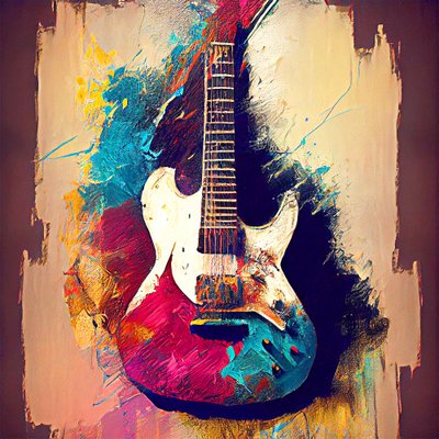 エレキギター絵画（キャンバス）、音楽アートプリント 作： F. Abderrahim