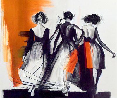 ファッションモデル、後ろから見た女性のシルエット、女性の姿勢 作： F. Abderrahim