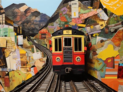 フニクラ駅コラージュステッカー、キャンバスアートプリント オンデマンド 作： F. Abderrahim
