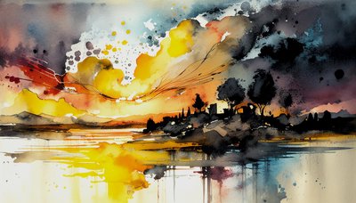 風景と自然の水彩画、印刷可能なウォールアート 作： F. Abderrahim