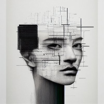 ミニマリズムの人間の顔のデッサン、オンデマンドのアートプリント 作： F. Abderrahim
