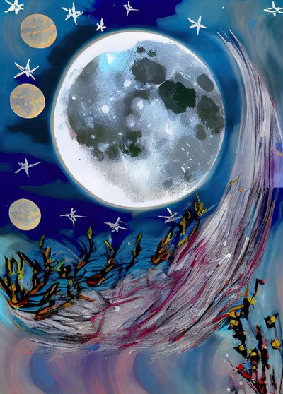 夜の月 抽象画（キャンバス）、ウォールアートプリント 作： F. Abderrahim
