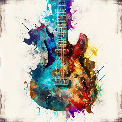 音楽 アートプリント ：エレキギター絵画（キャンバス 作： F. Abderrahim