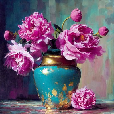 ピンクの花の絵、抽象的なボタニカルアート、壁 アートプリント オンデマンド 作： F. Abderrahim