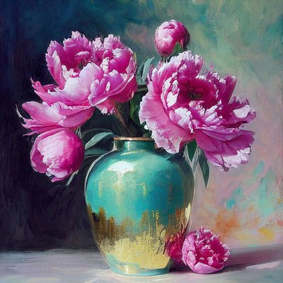 ピンクの花の絵, 抽象的な植物画, 壁掛けアート｜キャンバスプリント 作： F. Abderrahim