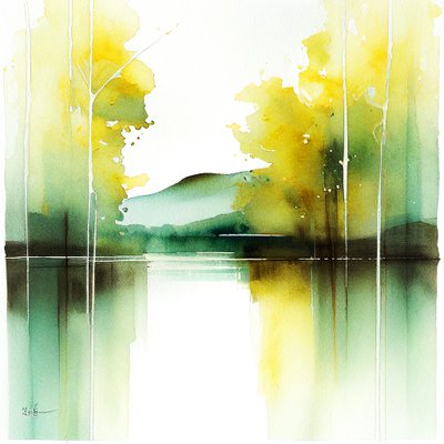 静謐な水彩画の風景、デジタルペイント、ウォールアートプリント 作： F. Abderrahim