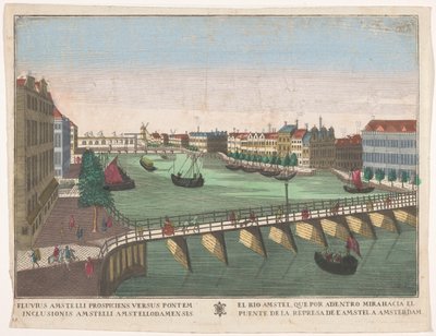 アムステルダムの Blauwbrug と Hogesluis の間の Binnen-Amstel の眺め El rio Amstel, que por adentro mirahacia el puente de la represa de l