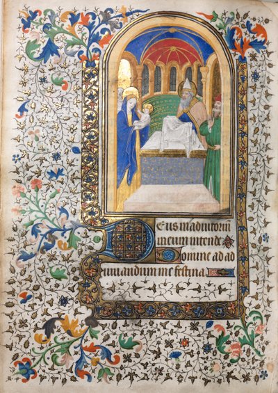 Book of Hours (Use of Paris): 神殿でのプレゼンテーション 作： follower of Boucicaut Master