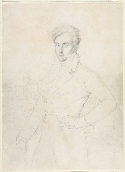 バック グラウンドで Turris Comitum と Quirinal に立っている若い男の肖像 作： follower of Jean Auguste Dominique Ingres
