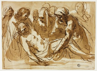 埋葬（直腸）; 幼児洗礼者ヨハネと聖母子 (裏面) 作： imitator of Guercino