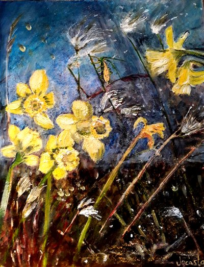 wild daffodils, 2018（キャンバスボードに油彩） 作： jocasta shakespeare