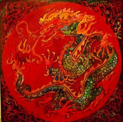 ドラゴン, 2016 （ミックス、アクリル、インク、油彩） 作： リンダ・アーサー