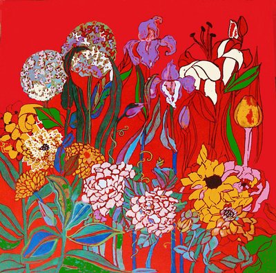 アディアナの庭の花, 2016 （ミックス、アクリル、インク、油彩） 作： リンダ・アーサー