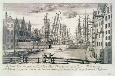 クロウ橋からのモルタワの眺め（「グダニスク五十景」より） マッテオウス・ダイシュ（1724-89）1761-65年（エッチング）の彫刻 作： or Lormann Friedrich Anton (after) Lohrmann