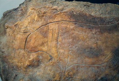 牡牛を描いたグラフィット古代ギリシャ文明、マグナ・グラエキア 作： Theodore Charles Ange Coquelin