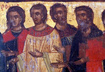 ギリシャ、クレタ島パレア・ルーマタ教会のビザンチン様式の木製パネルに描かれた男性像（写真 作： Theodore Charles Ange Coquelin