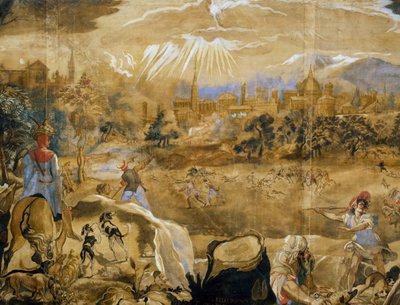 鹿狩り（背景にはフィレンツェの理想的な景色）、細部、1565年頃 作： or Zuccaro Federico Zuccari