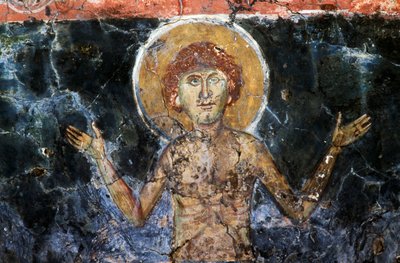 ギリシャ、クレタ島ディアヴァイデ、アギオス・ゲオルギオス・スファキオティスのビザンチン様式教会のフレスコ画「キリスト」（写真 作： Unbekannt Unbekannt