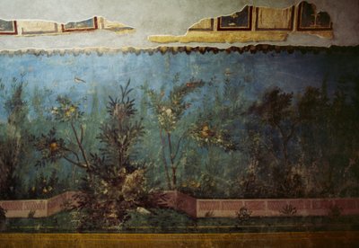 イタリア・ローマ、パラティーノの丘にあるリヴィアの家の、木と鳥のいる庭を描いたフレスコ画ローマ文明 作： Unbekannt Unbekannt