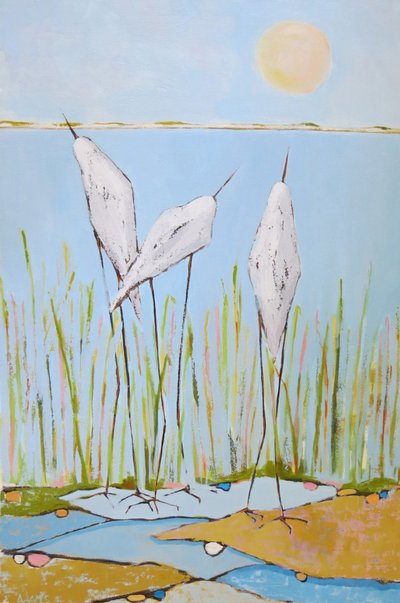 穏やかな湿地の鳥たち 作： 