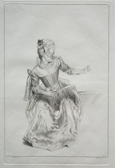 うちわを持つ女性 作： possibly by Benoit II Audran