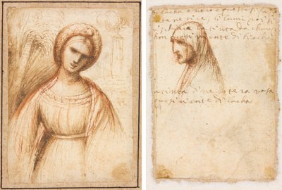 風景の中の女性 (直訳); 老婆のバストの長さのプロファイル (裏面) 作： possibly by Dosso Dossi