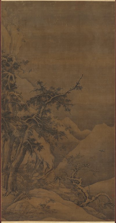 山岳地帯の冬の風景の中の木立の中の鳥 作： possibly by Gao Tao