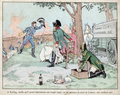アスペルン・エスリングの戦い - ナポレオン、ランヌ元帥の死の報せを受ける 1809年 - アスペルン・エスリングの戦い - ナポレオン、ランヌ元帥の死の報せを受ける - ジョブ（ジャック・オンフロイ・ド・ブレヴィル）によるリトグラフ 「Le Grand Napoleon des Petites」より 作： pseudonym for Onfray de Breville Jacques Job