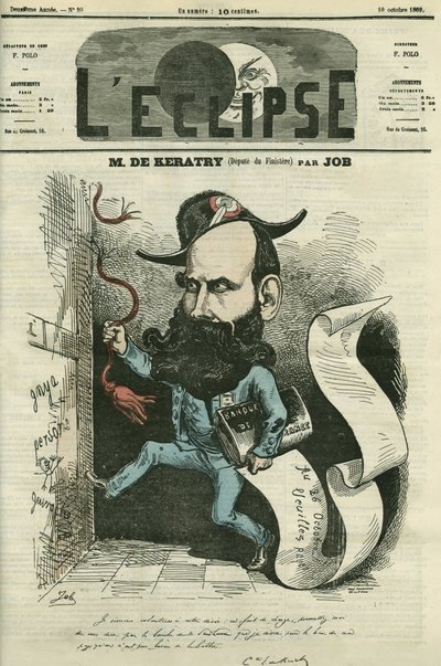 フランスの政治家、エミール・ケラトリ（1832-1904）の漫画。10月10日付「日食」（ジョブ社）の表紙 作： pseudonym for Onfray de Breville Jacques Job
