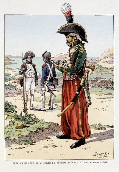 1802年のセント・ドミンゴでの総司令官の衛兵の音楽隊長-"Outfit des troupes de France: armee de terre et de mer à toutes les epoques "に掲載されている。 作： pseudonym for Onfray de Breville Jacques Job