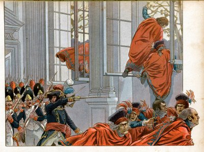 領事館。ヨアヒム・ムラット（1767-1815）は、執行委員会を廃止して誕生した18の霧のクーデター（1799年9月11日）の際に、上院議員を追い出すために、50人の部下を連れて5セント（5人の部屋）に入る。 作： pseudonym for Onfray de Breville Jacques Job
