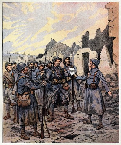 勇気!我々は彼らを捕まえる！」。フィリップ・ペタン将軍（1856-1951）2月27日 作： pseudonym for Onfray de Breville Jacques Job