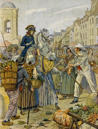 1789年のフランス革命。ナポレオン1世ボナパルト（1769-1821）は、革命の民衆に味方され、レザールでノーパン（パンティなし）で過ごした。ジャック・マリー・ガストン・オンフレー・ド・ブレヴィルdit JOB（1858-1931）によるイラスト。個人蔵 作： pseudonym for Onfray de Breville Jacques Job