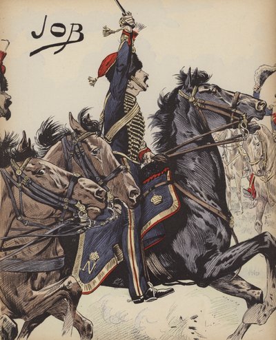 ナポレオン戦争のフランス騎兵（カラーリトグラフ 作： pseudonym for Onfray de Breville Jacques Job